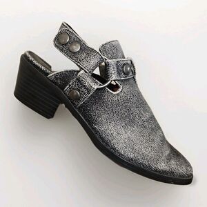 Indigo Rd Women's Cesley Sz 8.5 M Distressed Black Slingback Harness Loafer Mule